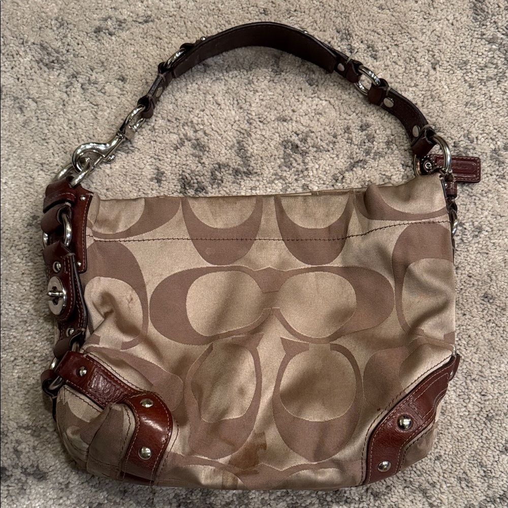 Coach Signature Brown and Tan Shoulder Bag